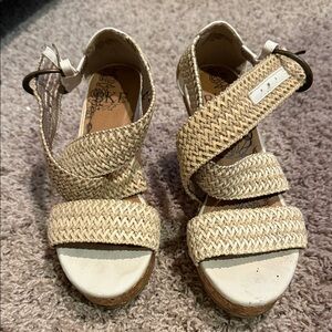 BKE Beige Woven Wedge Sandals